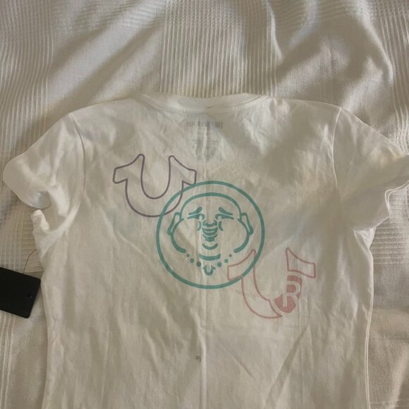 True Religion White Slim Glitter Logo V-Neck Tee - Picture 2 of 10